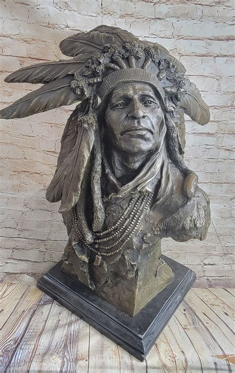 Impressive Native American Indian Chief Bust Bronze Statue By Carl