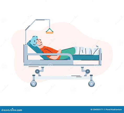Seriously Ill Patient On Hospital Bed Flat Cartoon Vector Illustration