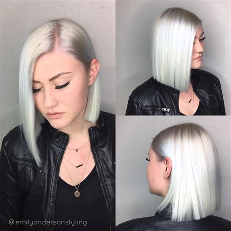 Shoulder Length Platinum White Asymmetrical Blunt Bob Blunt Bob