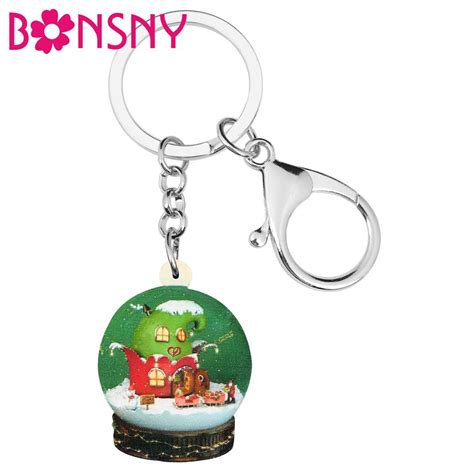 Bonsny Acrylic Christmas Crystal Ball House Snowman Santa Claus Key