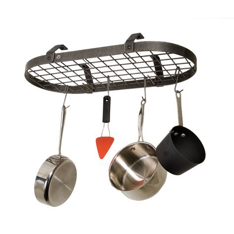 Hanging pot racks are a great way to bring farmhouse charm to any kitchen. Enclume Low Ceiling Oval Hanging Pot Rack | Wayfair