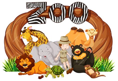 Premium Vector Zookeeper And Wild Animals At Zoo Entrance