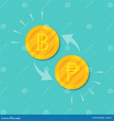 Currency Exchange Baht To Peso. Golden Coins Money Stock Vector