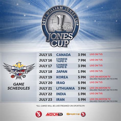 Gilas Pilipinas Schedule For 2017 Jones Cup Gilas Pilipinas Basketball
