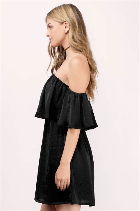 Midnight Off Shoulder Shift Dress In Black 17 Tobi Us