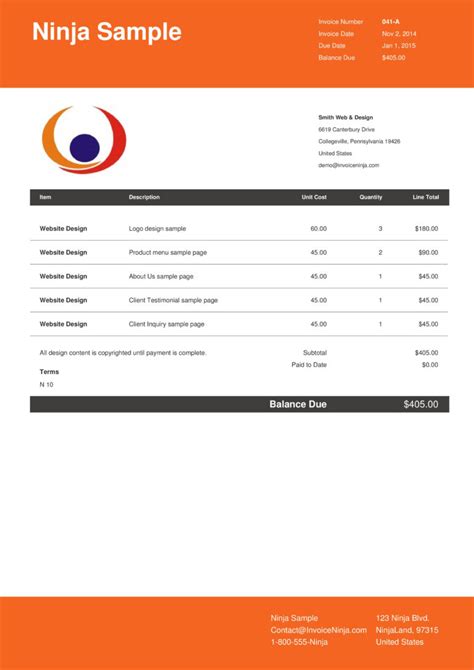 Invoice And Quotation Template Designs Invoice Ninja In Invoice