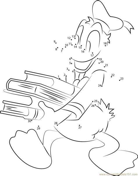 Donald Duck Taking A Book Dot To Dot Printable Worksheet Connect The Dots