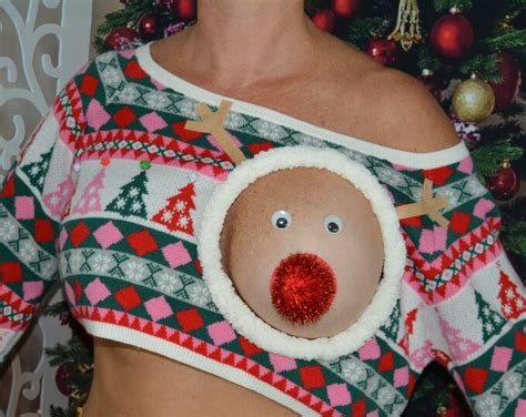 Medium Sexy Ugly Christmas Sweater Crop Top It Is Not A Plastic Boob