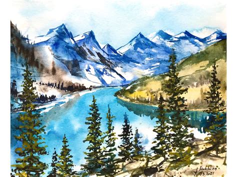 Banff Park Canada Painting Rocky Mountains Watercolor National Park
