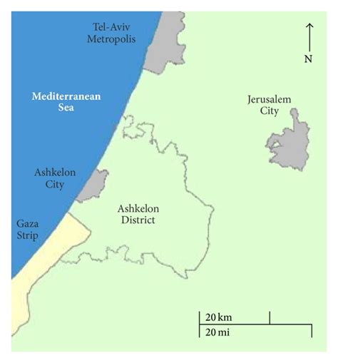 Map Of Israel Southern Coastal Area Showing Ashkelon District