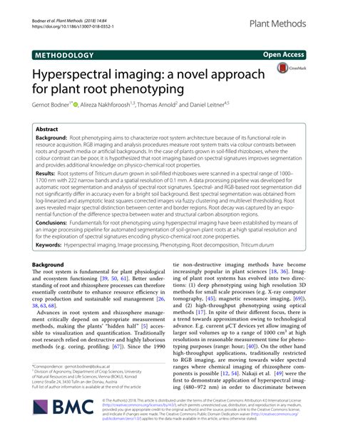 Pdf Hyperspectral Imaging A Novel Approach For Plant Root Phenotyping