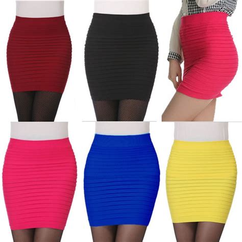 fashion womens elastic pleated high waist package hip short skirt tanga