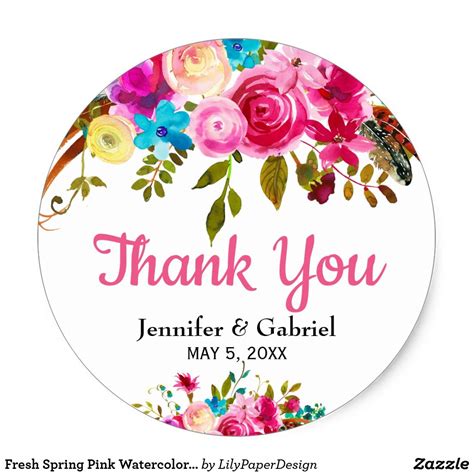 Fresh Spring Pink Watercolor Floral Thank You Classic Round Sticker