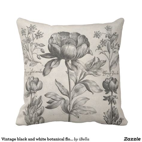 Vintage Black And White Botanical Flowers Floral Throw Pillow Zazzle