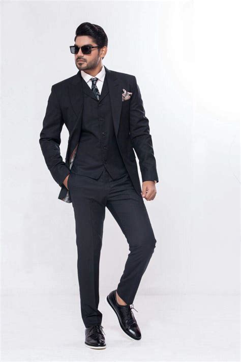 Natural Black 3 Pc Suit For Men Edge Republic