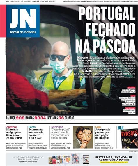 Capa Jornal De Notícias 3 Abril 2020 Capasjornaispt