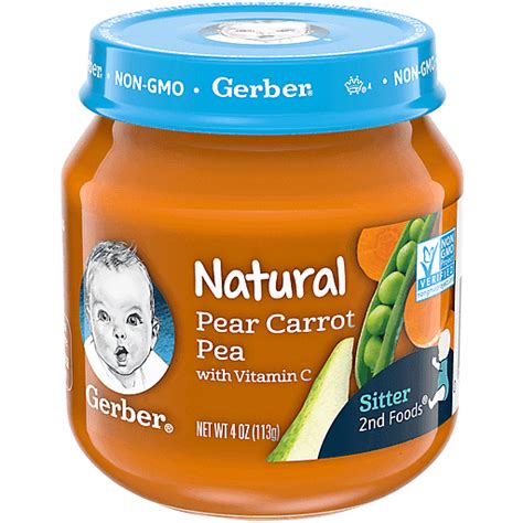 Gerber 2nd Foods Natural Pear Carrot Pea Baby Food 4 Oz Jar Baby