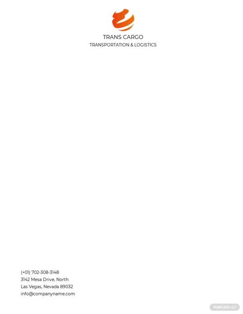 an orange and white business letterhead with the words transportation and logistics on it