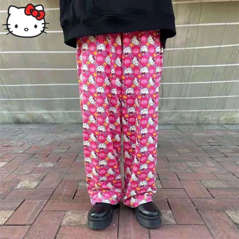 Kawaii Sanrio Y2k Hello Kitty Trousers Women New Wide Leg Pant Lovely