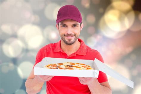 Composite Image Of Smiling Man With Pizza Stock Image Image Of