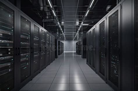 High Tech Storage Data Center With Rows Of Servers And Racks Of