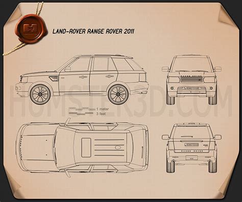 Land Rover Range Rover Sport 2011 Blueprint Hum3d