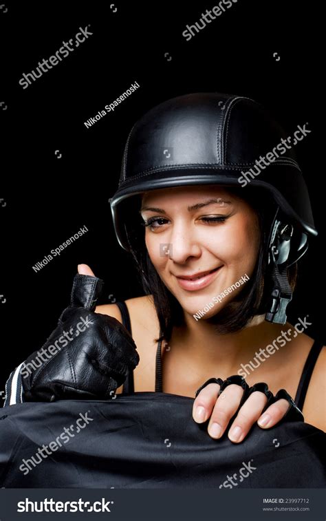 Beautiful Girl Us Armystyle Motorcycle Helmet Foto Stock Shutterstock