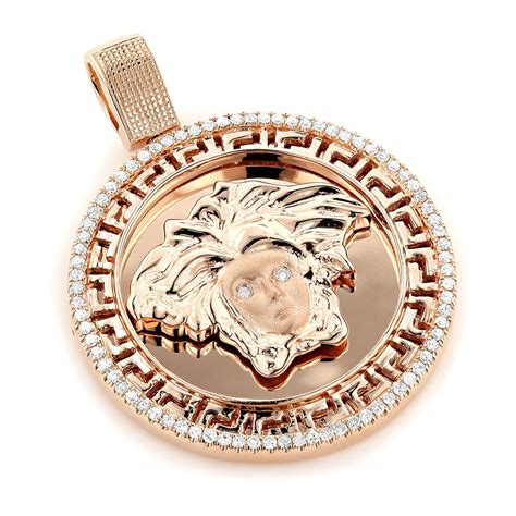 14k Gold Versace Style Diamond Pendant Medusa Medallion 062ct
