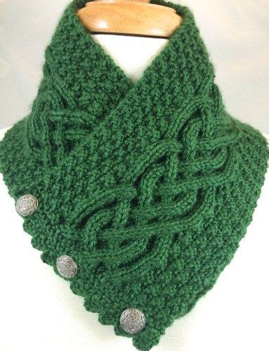 Neckwarmer Irish Celtic Knot Dark Sage Green Hand Knit Caron Simply Crochet Knitting