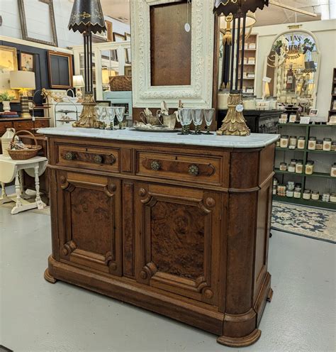 Victorian Walnut Marble Top Buffet Or Sideboard