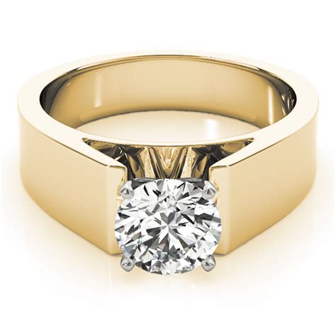 Engagement Ring Wide Band Classic Solitaire Cathedral Engagement Ring