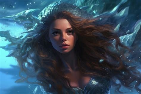 Premium Ai Image Enchanting Mermaid Emerging From Waves Generative Ai