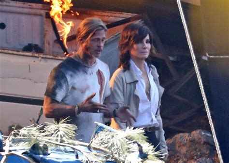 Sandra Bullock And Brad Pitt On The Set Of Bullet Train In Los Angeles