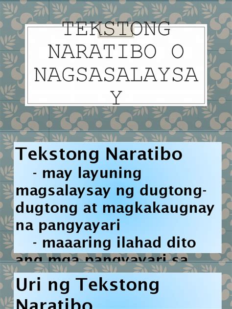 Tekstong Naratibo O Nagsasalaysay