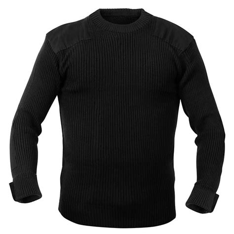Black Wool Military Style Commando Sweater