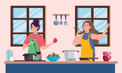 girls cooking in kitchen 11379796 vector art at vecteezy
