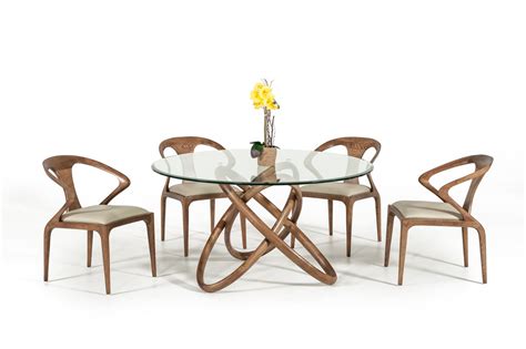 Modrest Mason Modern Round Glass And Walnut Dining Table