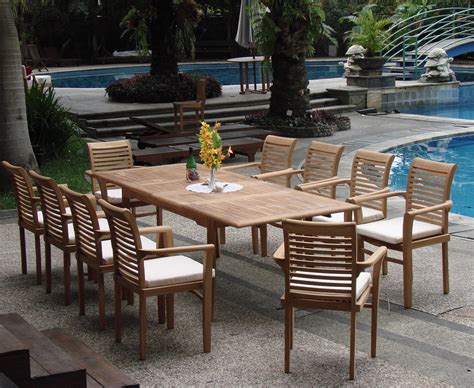Teak Dining Set10 Seater 11 Pc Large 117 Rectangle Table And 10 Mas