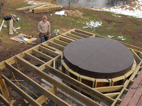 Can you build a hot tub with tiles? who designed this neat deck to surround a recently ...