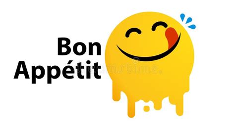 Bon Appetit Yummy Face Happy Smile Vector Cartoon Line Emoticon With
