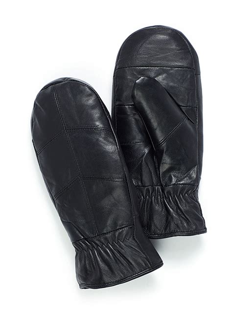 Herringbone Leather Mittens Simons Shop Womens Suede And Leather