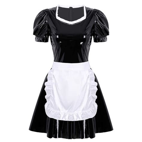 Buy Lejafay Womens Ladies French Latex Maid Dress Cosplay Costume