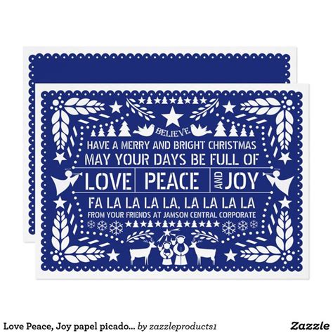 Love Peace Joy Papel Picado Blue Christmas Holiday Card Zazzle