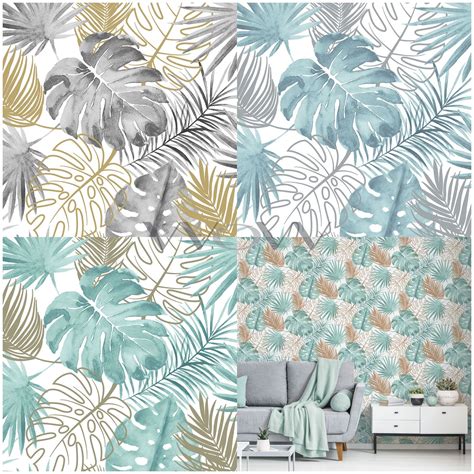 Muriva Tropical Leaves Wallpaper Glittermetallic Highlights Ebay