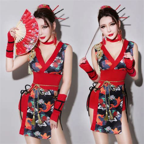 Dj Female Singer Cheongsam Ds Costume Sexy Collar Dance Dress Cosplay Geisha Costume Performance