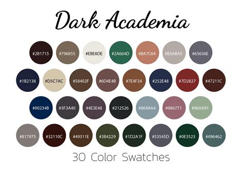 Dark Academia Color Swatches Color Palette Ipad Etsy