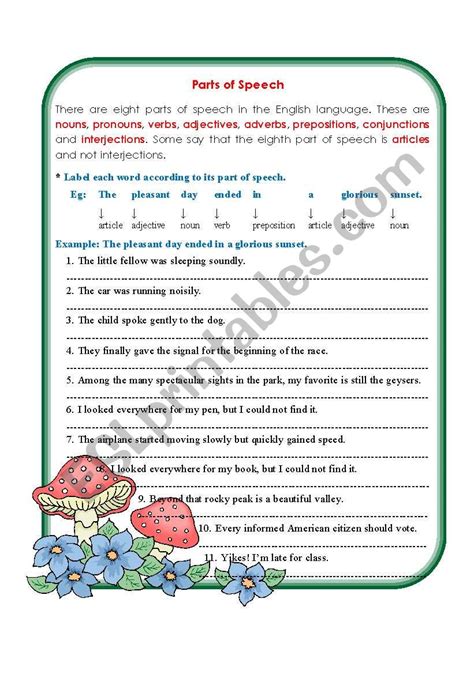 Get Worksheets On Parts Of Speech With Answers  Directscot