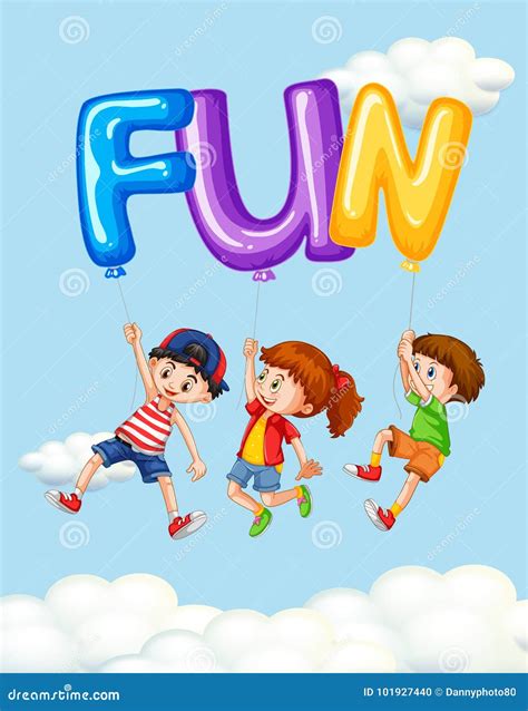 Three Kids And Balloons For Word Fun Stock Vector Illustration Of
