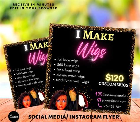Two Flyers For A Social Media Instagramr Flyer With The Words I Make Wigs