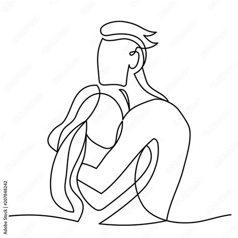 Continuous Line Drawing Of Couple Standing Hugging One Line Art Stock